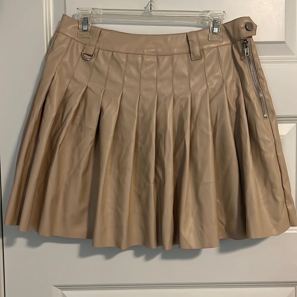 Pleated Faux Leather Mini Skirt